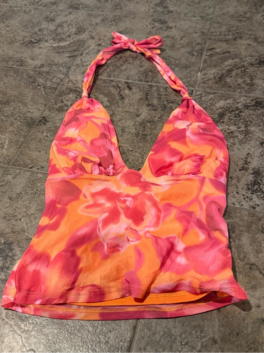 🥗NWOT Halter Tie-Back Floral Print Tank Top - Pink & Orange